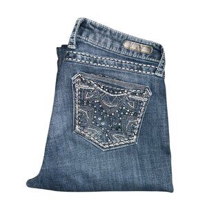 Wrangler Rock 47 Bootcut Jeans Juniors 9 36 Embroidered Low Rise Blue Rhinestone